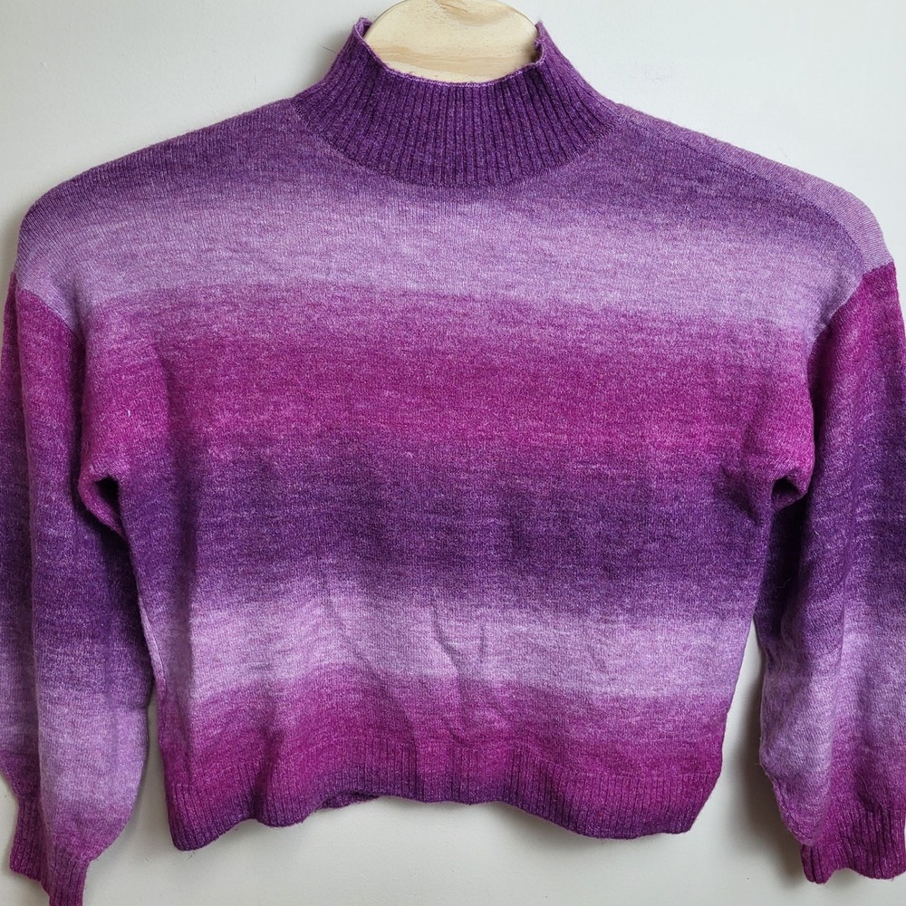 GAP Women's‎ Ombre Mock Neck Sweater Size L Purple Pink Knit Pullover Wool Blend